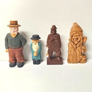 Vintage lot of 4 Hand-carved Wooden Sculptures Folk Art